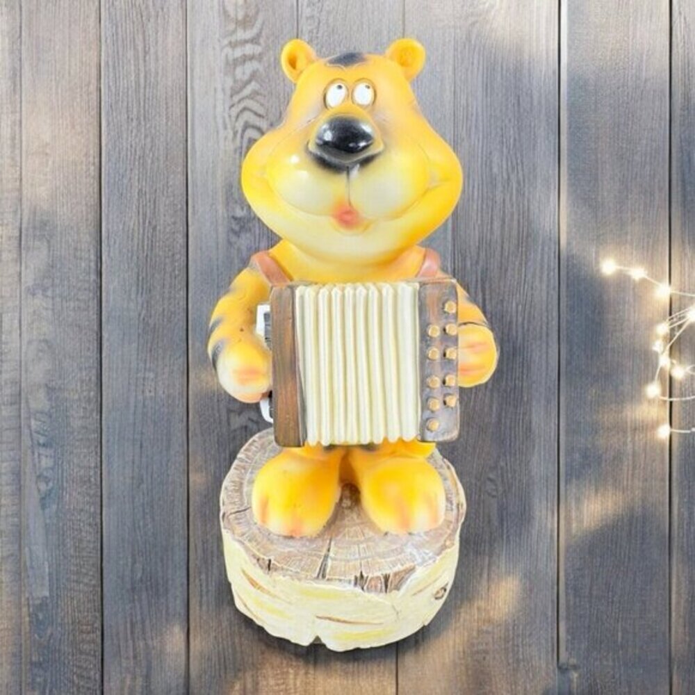 Vintage Resin Tiger Musician Playing the Accordion Harmonica Decorative Figurine